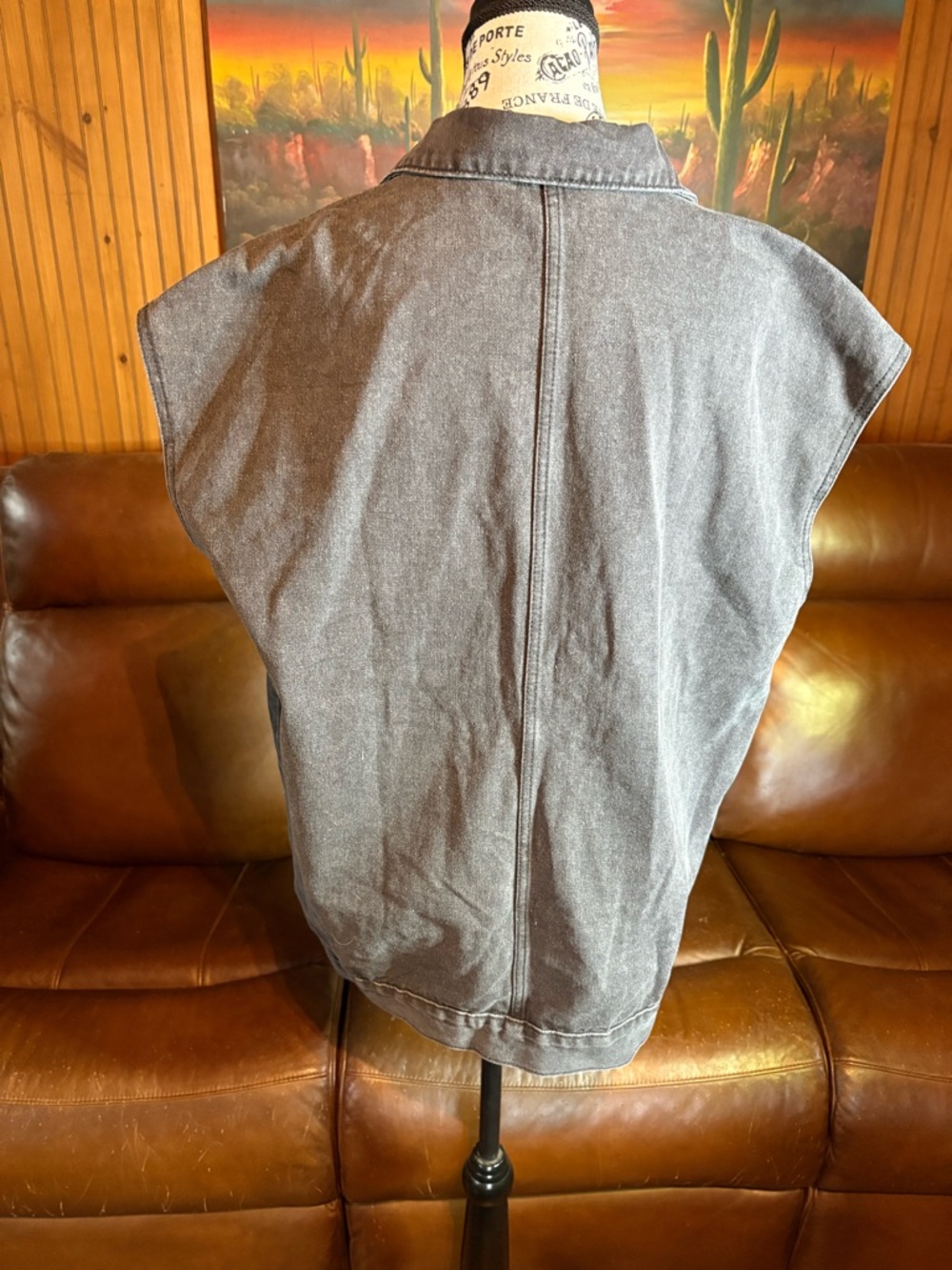Black Sleeveless Denim Vesting